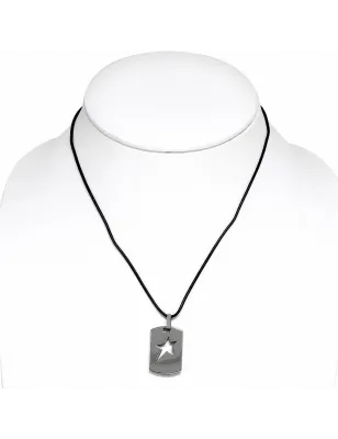 Collier homme caoutchouc avec pendentif tungstène plaque étoile