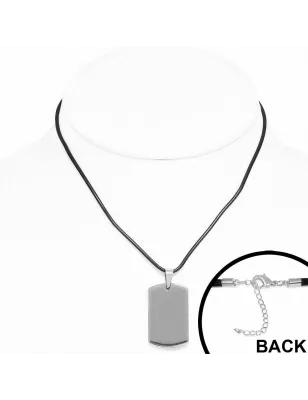 Collier homme caoutchouc avec pendentif tungstène plaque militaire arrondie