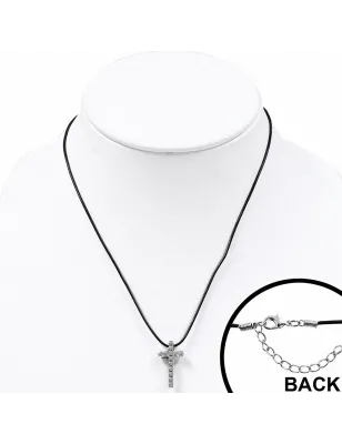 Collier homme caoutchouc avec pendentif tungstène longue croix