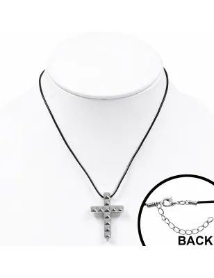 Collier homme caoutchouc avec pendentif tungstène croix à pyramides