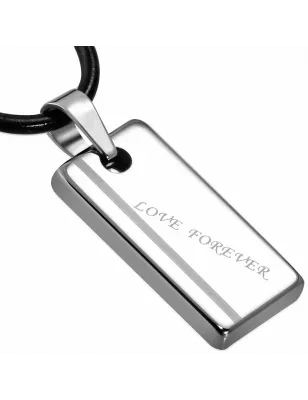 Collier homme caoutchouc avec pendentif tungstène plaque love forever