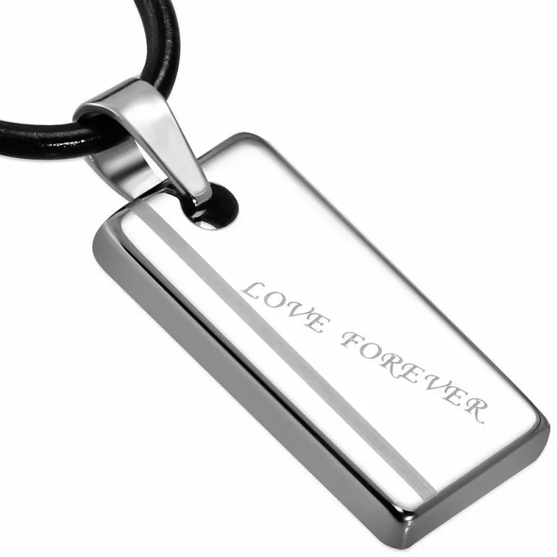 Collier homme caoutchouc avec pendentif tungstène plaque love forever