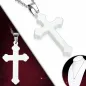 Collier acier avec pendentif croix céramique blanche