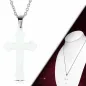 Collier acier avec pendentif croix céramique blanche