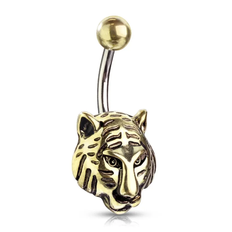 Piercing nombril doré tigre tribal