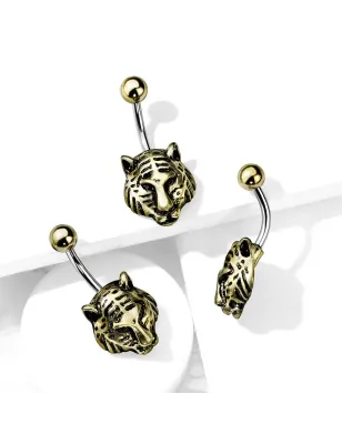 Piercing nombril doré tigre tribal