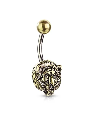 Piercing nombril doré lion tribal