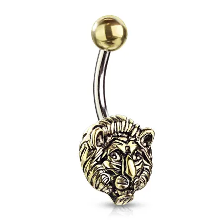 Piercing nombril doré lion tribal