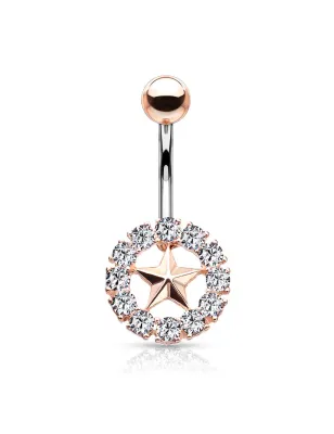 Piercing nombril rosé étoile cristaux blancs