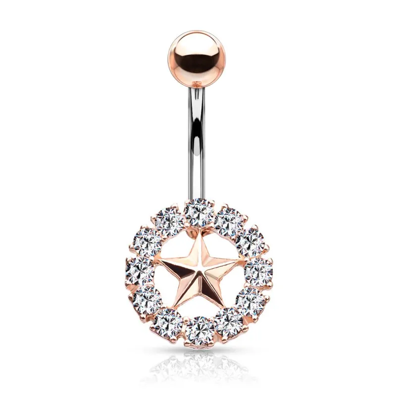 Piercing nombril rosé étoile cristaux blancs