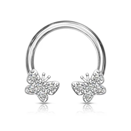 Piercing fer à cheval papillons zircon blanc