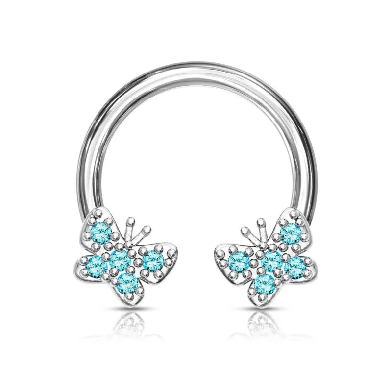 Piercing fer à cheval papillons zircon turquoise (oreille, daith, septum)