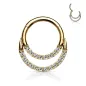 Piercing anneau segment doré double ligne de strass (oreille, daith, septum)