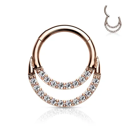 Piercing anneau segment rosé double ligne de strass