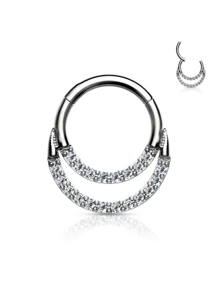 Piercing anneau segment acier double ligne de strass