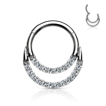 Piercing anneau segment acier double ligne de strass