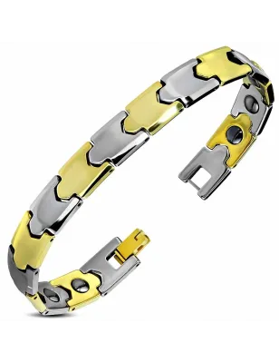 Bracelet homme tungstène avec maillons dorés 178