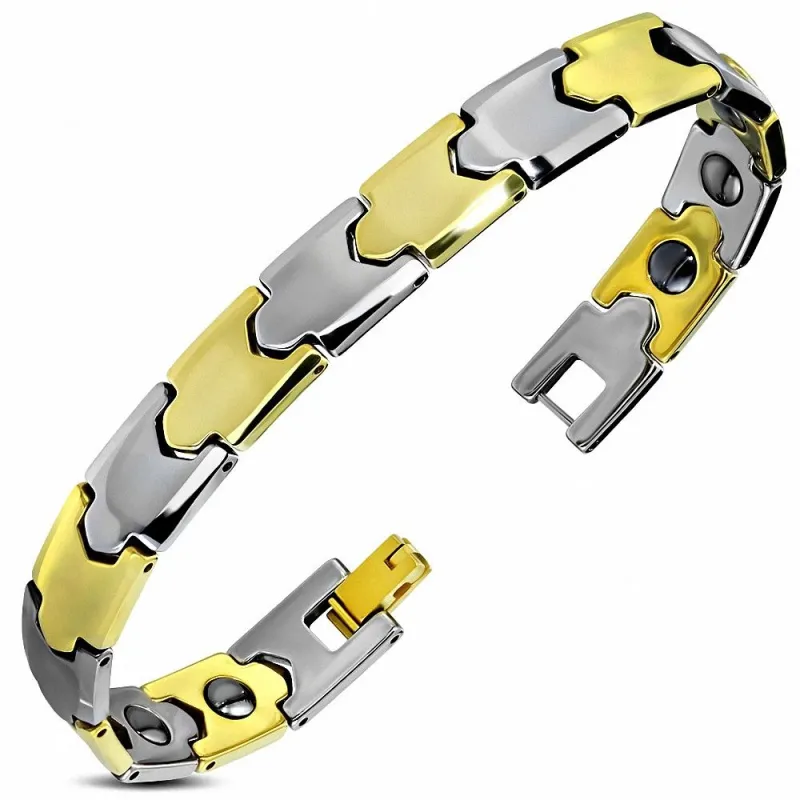 Bracelet homme tungstène avec maillons dorés 178