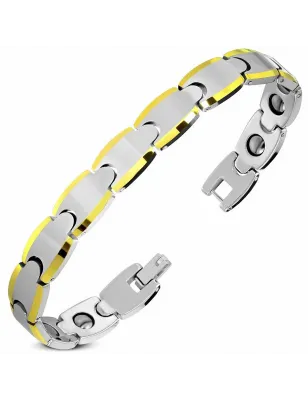 Bracelet homme tungstène avec bordures dorées 179