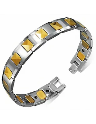 Bracelet homme tungstène avec maillons dorés 183