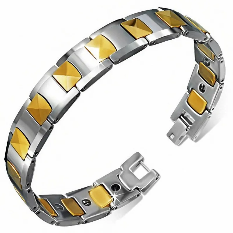 Bracelet homme tungstène avec maillons dorés 183