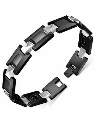 Bracelet homme tungstène noirs avec maillons pyramides 188