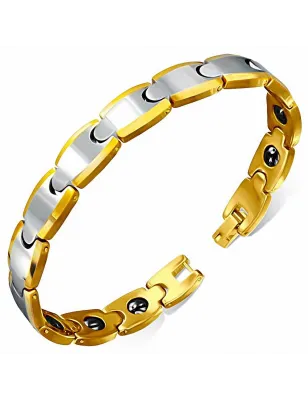 Bracelet homme tungstène maillons bords dorés 283