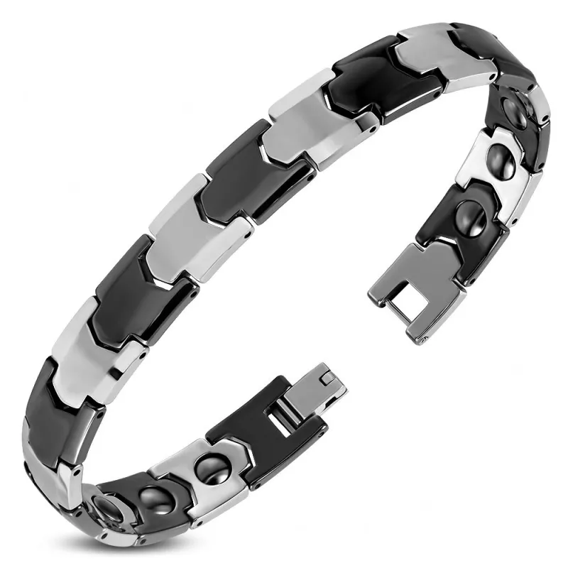 Bracelet homme tungstène avec maillons imbriqués noirs 290