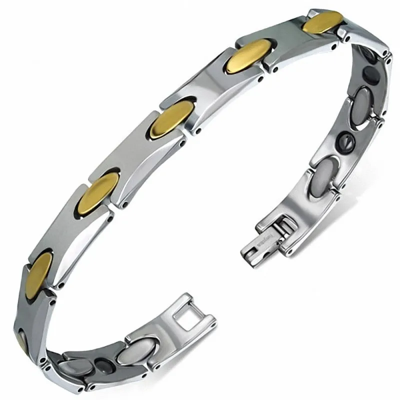 Bracelet homme tungstène maillons ovales dorés 296