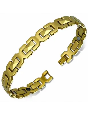 Bracelet homme tungstène maillons pyramides doré 304