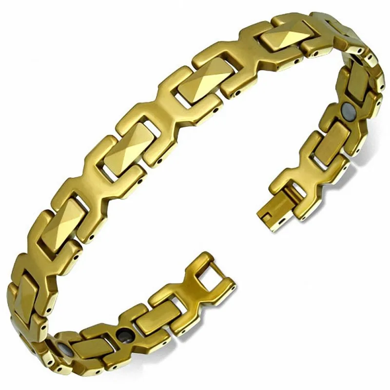 Bracelet homme tungstène maillons pyramides doré 304