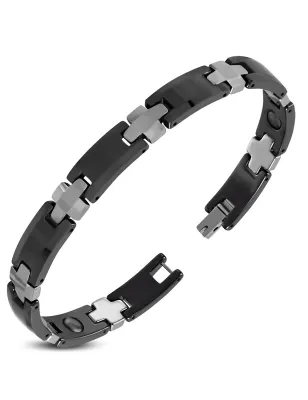 Bracelet homme tungstène noir maillons croix 369