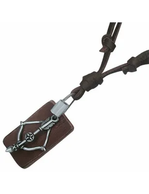 Collier en cuir marron avec pendentif arc flèche plaque