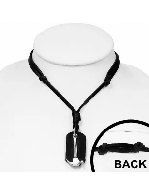 Collier en cuir noir avec pendentif marteau plaque militaire