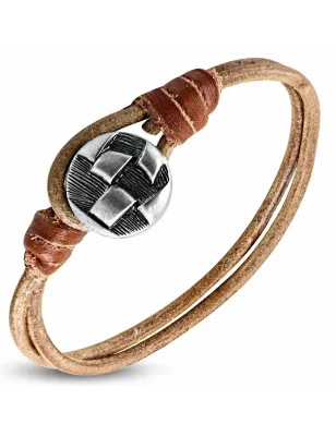 Bracelet en cuir marron avec bouton 023