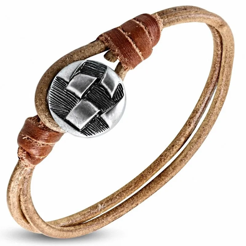 Bracelet en cuir marron avec bouton 023