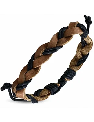 Bracelet en cuir marron et corde noire 043