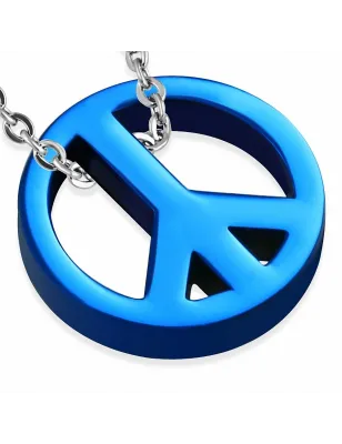 Pendentif en acier bleu signe de la paix