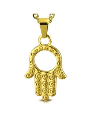 Pendentif en acier doré main de fatma cercle