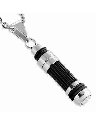 Pendentif homme en acier lampe torche noire