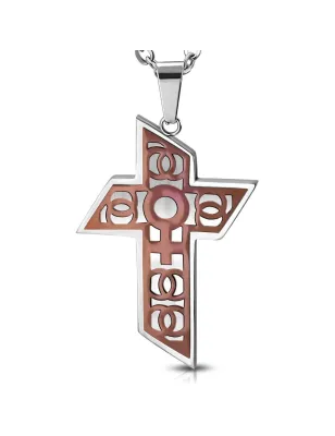 Pendentif en acier large croix motif symbole féminin cuivré