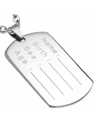 Pendentif homme en acier plaque militaire name tag