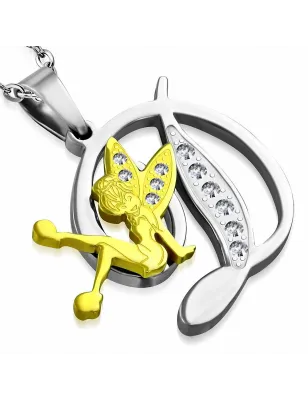 Pendentif en acier fée dorée avec lettre D