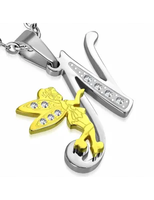 Pendentif en acier fée dorée avec lettre N