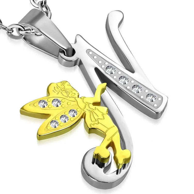 Pendentif en acier fée dorée avec lettre N