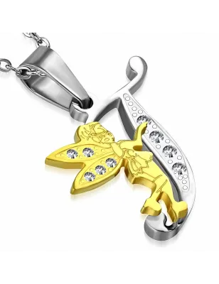 Pendentif en acier fée dorée avec lettre T