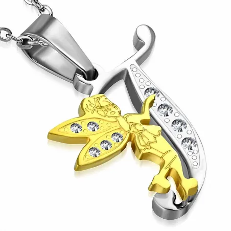 Pendentif en acier fée dorée avec lettre T