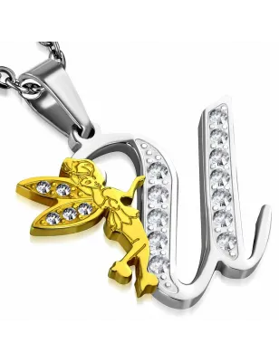 Pendentif en acier fée dorée avec lettre U