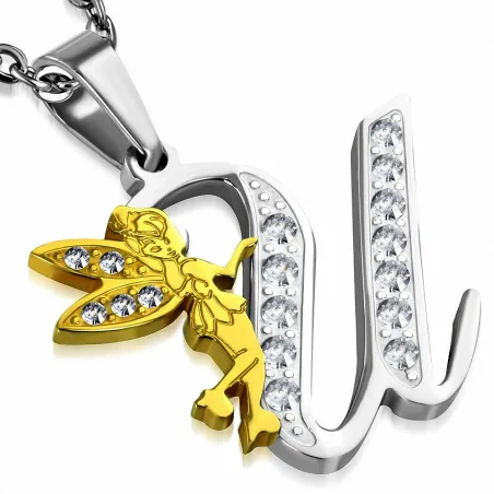 Pendentif en acier fée dorée avec lettre U