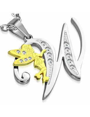 Pendentif en acier fée dorée avec lettre W